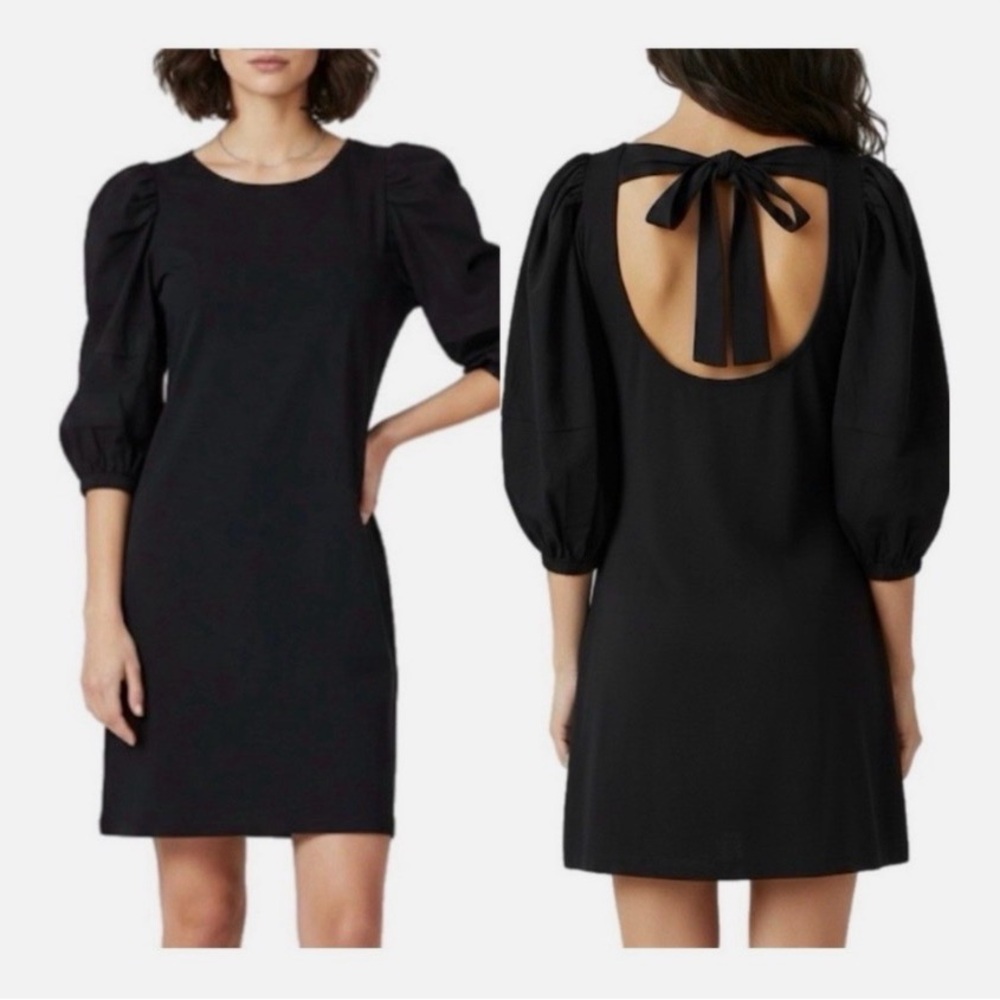 Nation LTD Black Puff-Sleeve Mini Dress with Back Tie Size M NWT
